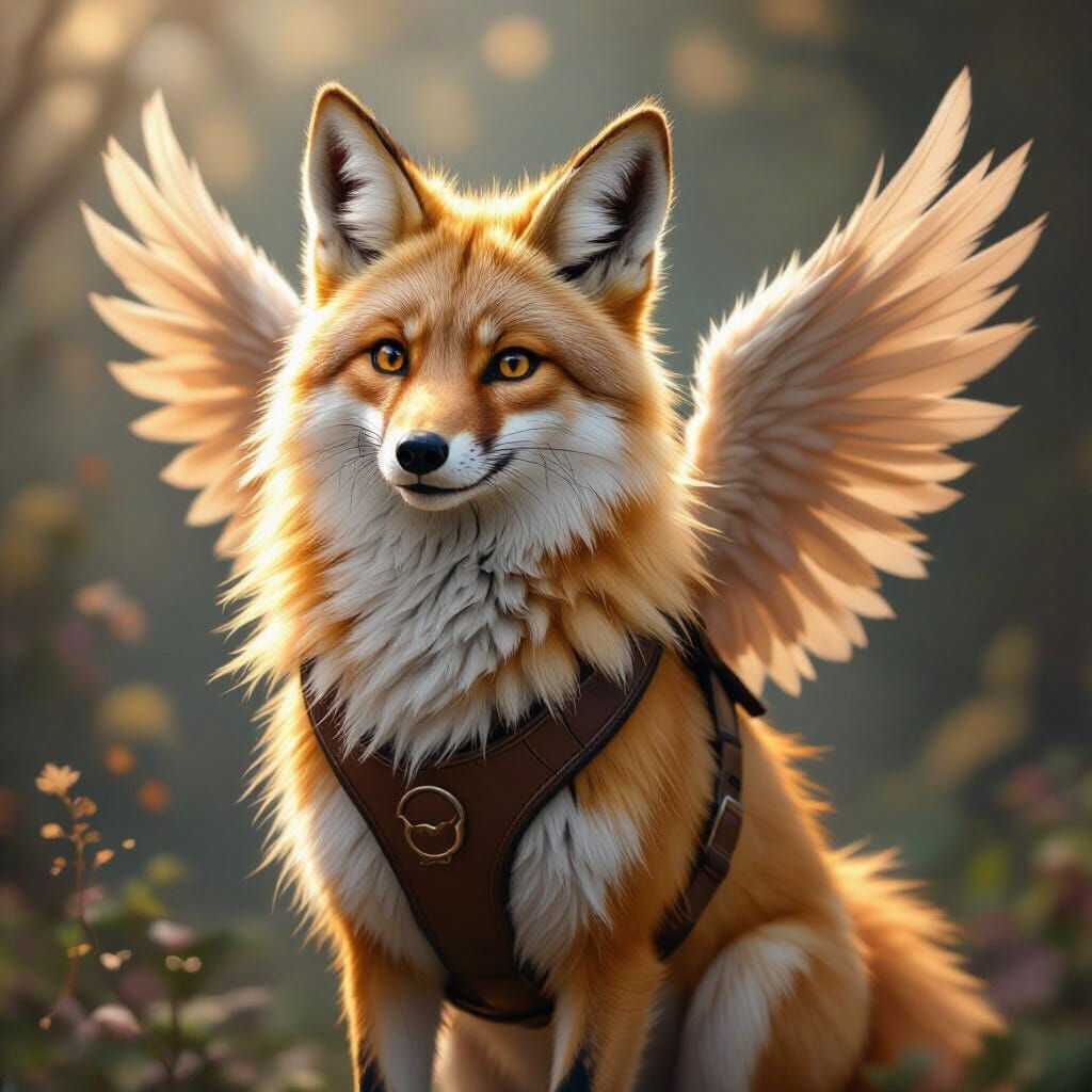 Winged Golden Jackal in Dreamlike Setting