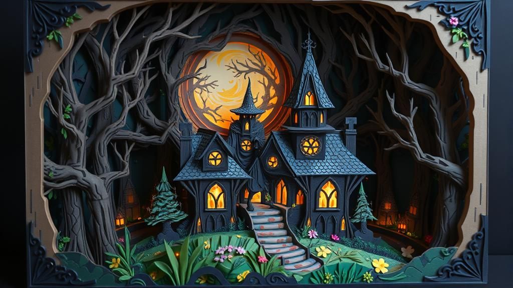 Dark Wizard Runs Through Forest in Paper Cut Style