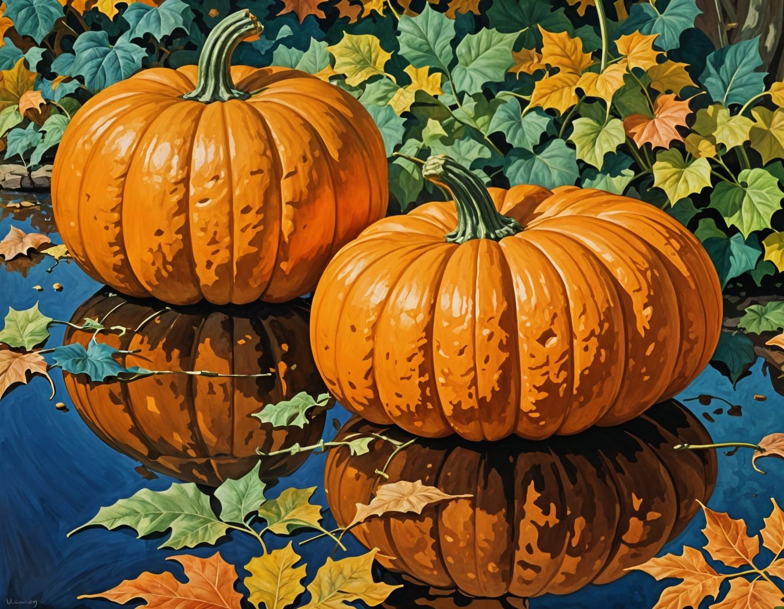 Vibrant Autumn Village Masterpiece in Gouache Style