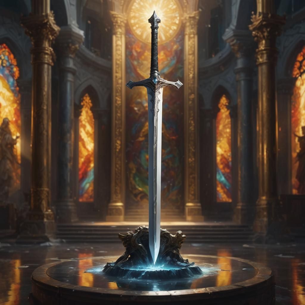 Hyperrealistic Holy Sword in Splash Art Style