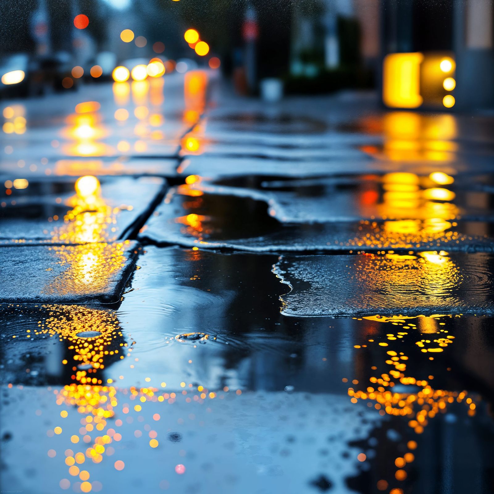 Abstract Street Scene with Reflections and Complementary Col...