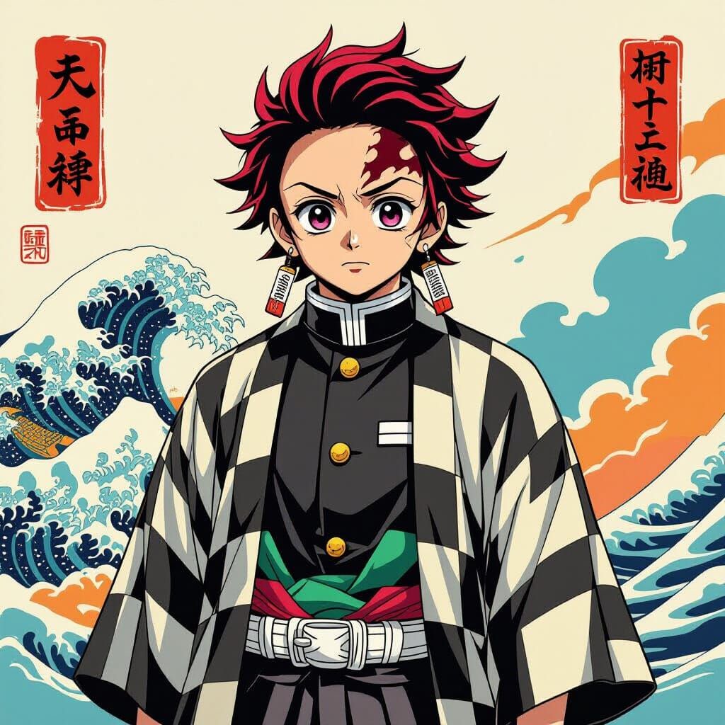 Tanjiro Kamado in Ukiyo-e Style Haori