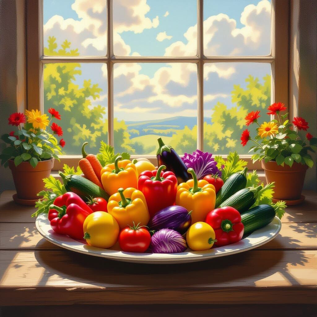 Vegetable Plate in Impressionist Style