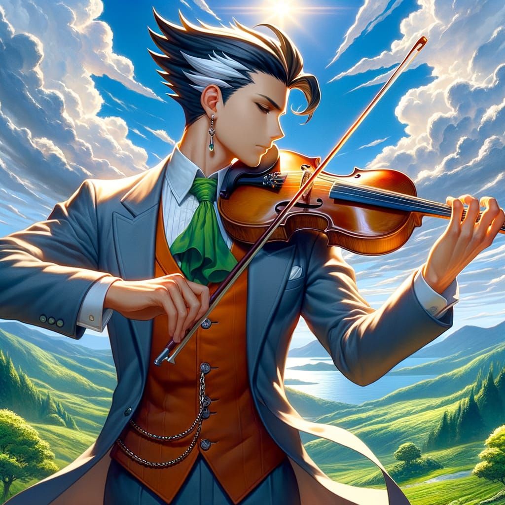 Anime Character Plays Violin in Manga Style