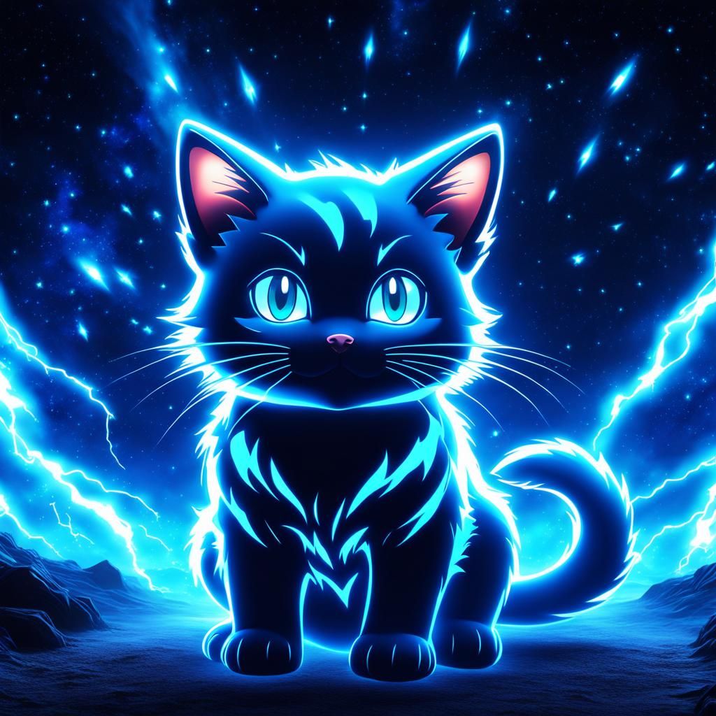 Bioluminescent Anime Cat in Electric Pokemon Style
