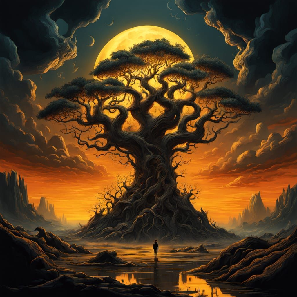 Surreal Oil Painting of Grotesque, Symmetrical Alien Landsca...