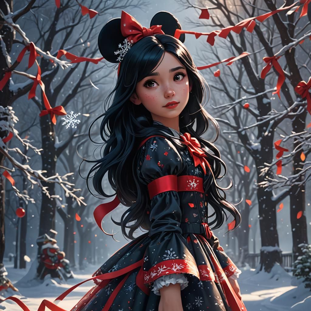 Girl with Snowflake Dress and Minnie Mouse