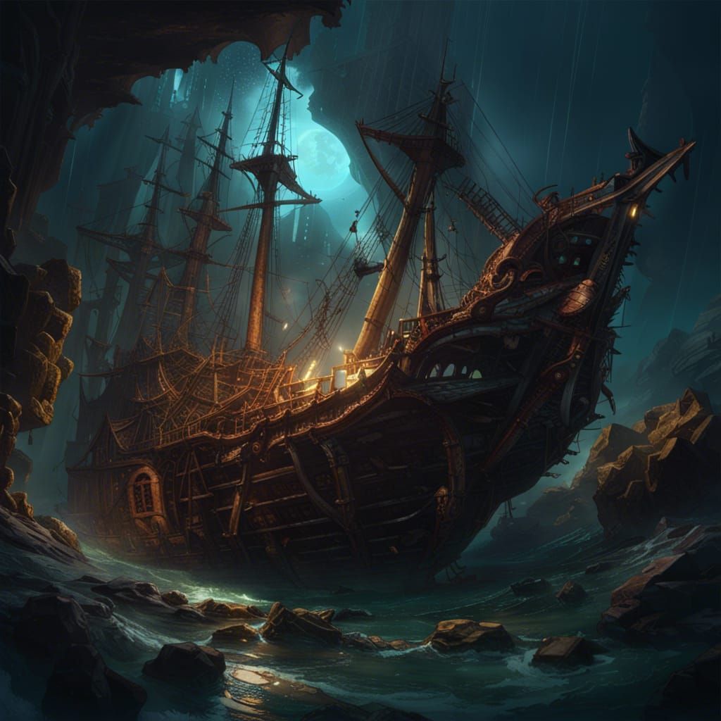 Shipwreck in Dark Fantasy Style