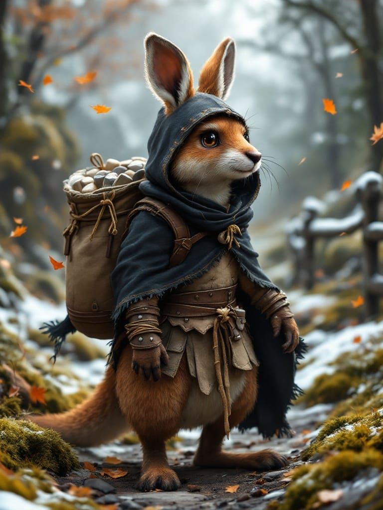 Medieval Kangaroo Embarks on a Winter Quest