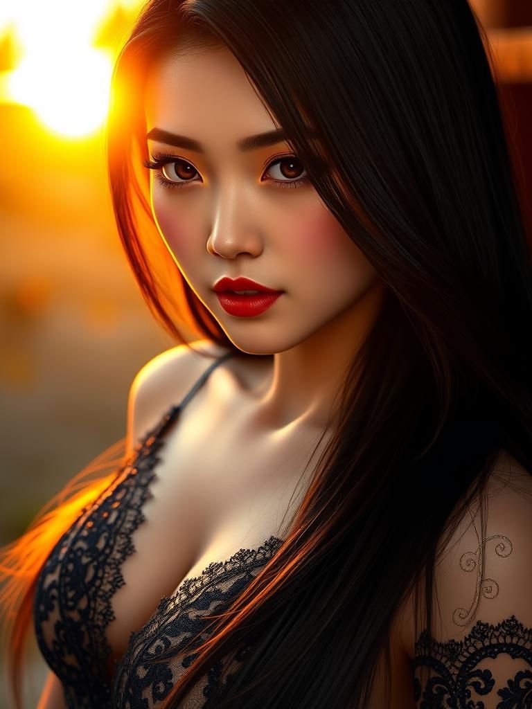 Chinese Beauty in Golden Hour, Hyper-Realistic Portrait