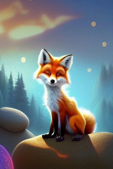 Pixar Style Fox with Golden Sparkles