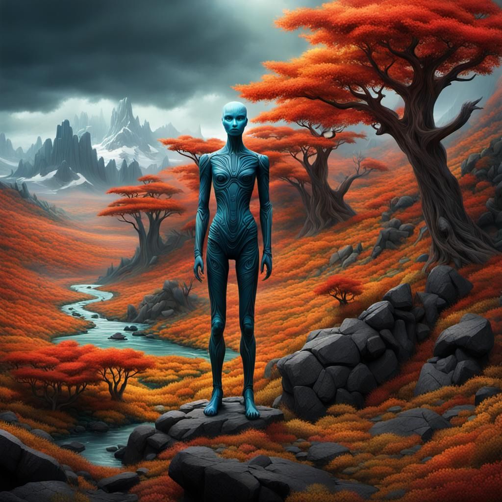 Vibrant Wilderness Scene with Day of the Dead Mannequin