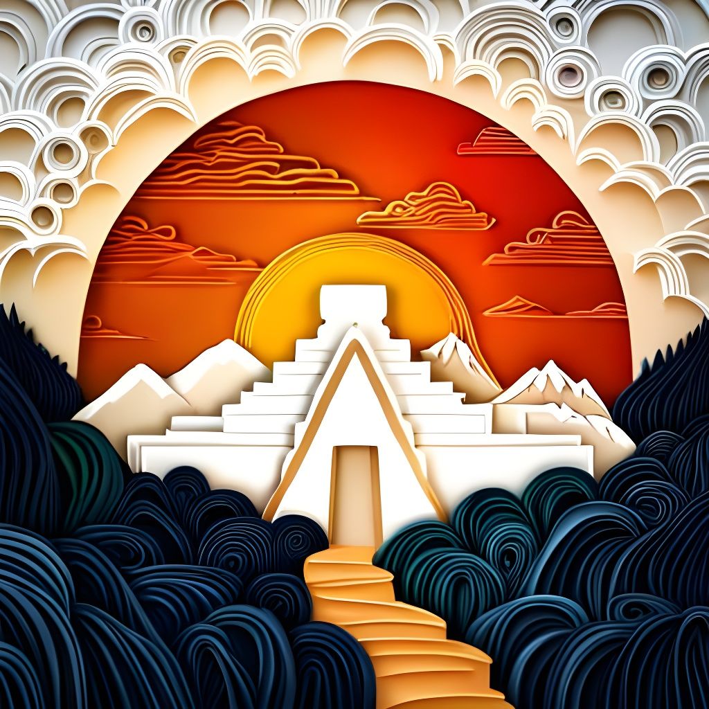 Sunset Over Inca Ruins in Paper Quilling Style