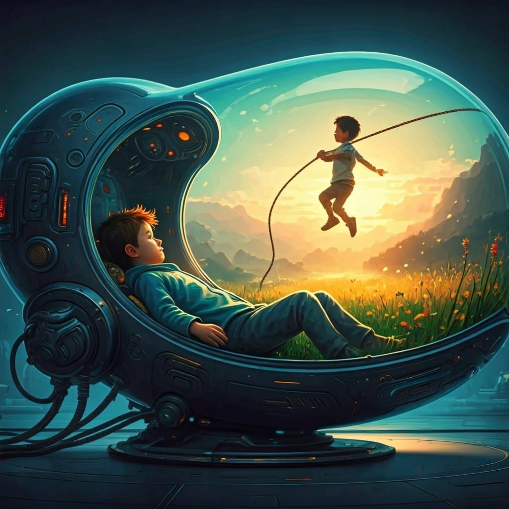 Child's Dream: Jumping Rope in Hyperreal Gouache Style