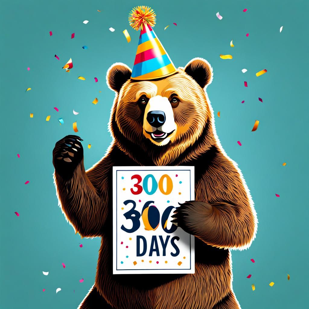 Bear Celebrates 300 Days with Confetti