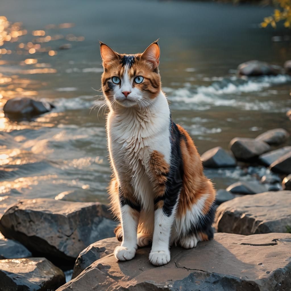 Calico Cat at Sunset: Wildlife Photography