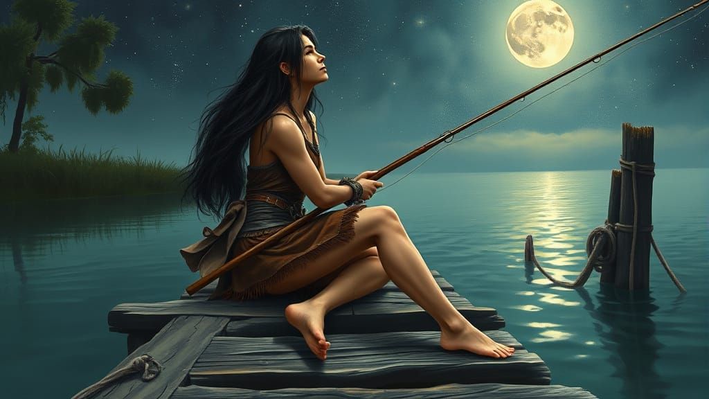 Barbarian Woman Under Starlight: Impressionistic Fantasy