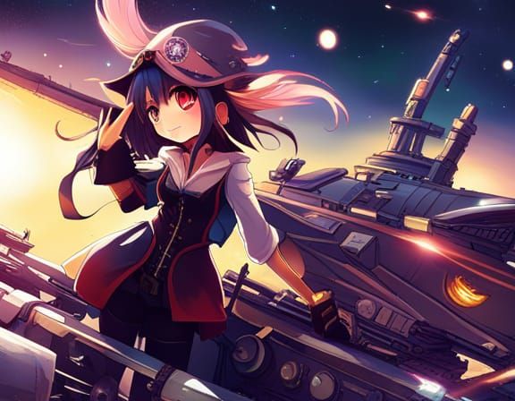 Anime Pirate Girl in Steampunk Galaxy