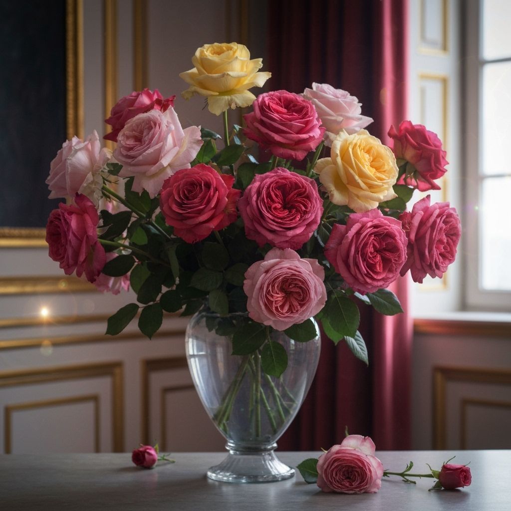 Vibrant Roses in Royal Room, Photorealistic Still Life