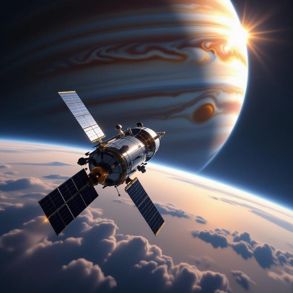 Jupiter Orbit: Spacecraft Near Giant Gas Planet