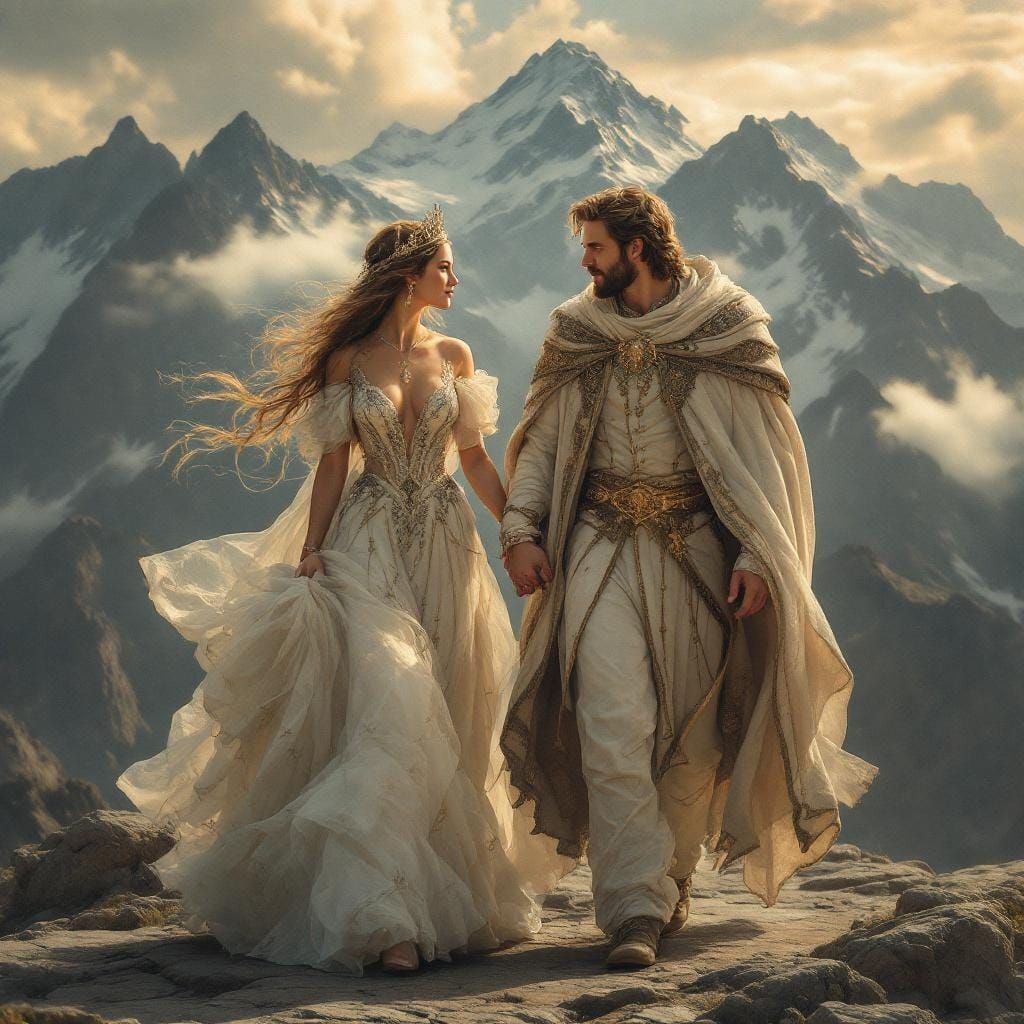 Queen and King in Alphonse Mucha Style