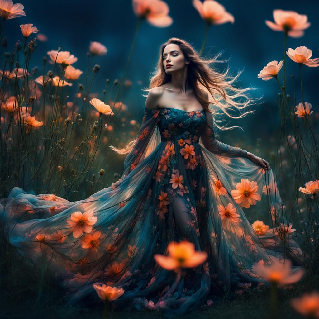 Bioluminescent Beauty in a Double Exposure Digital Painting