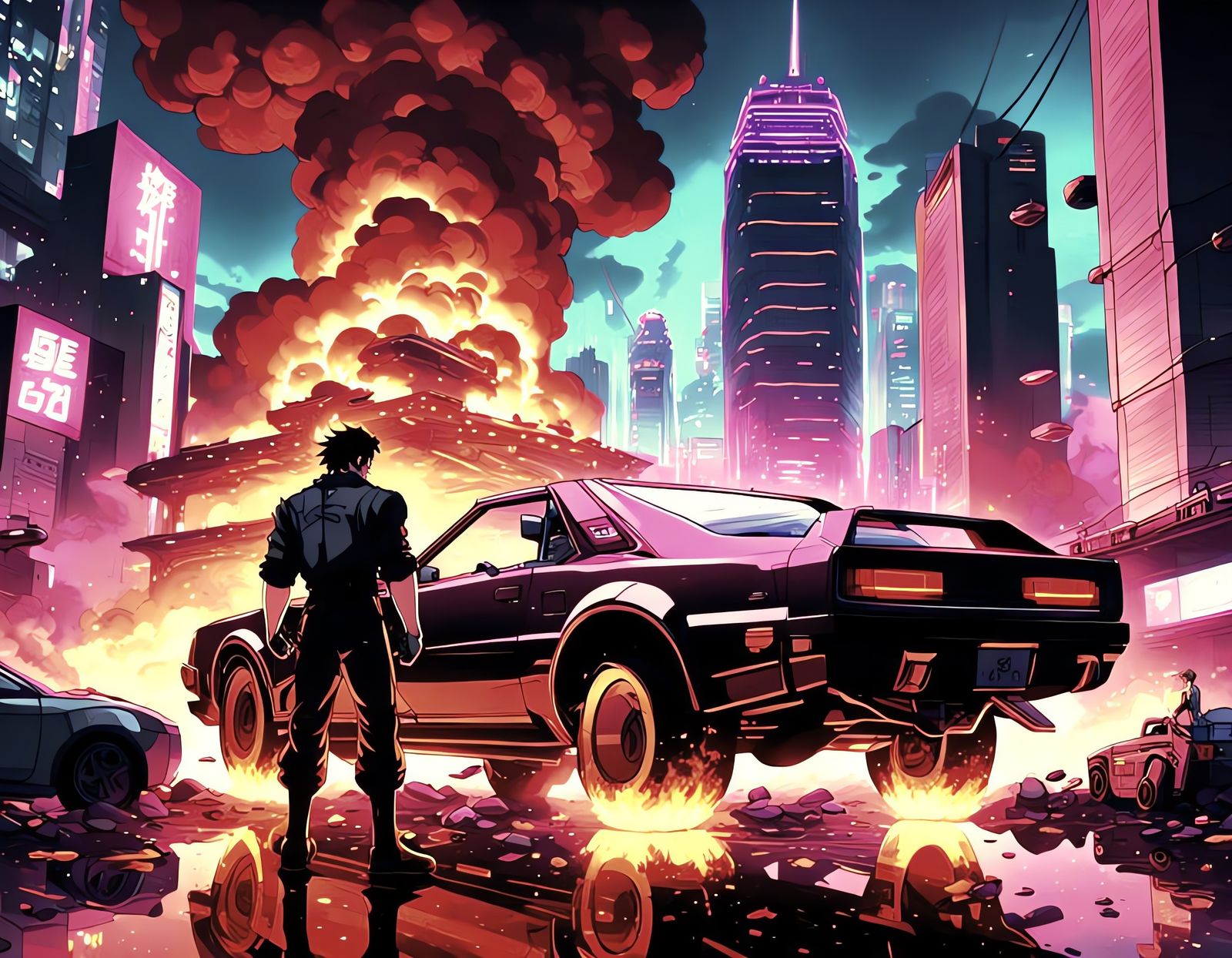 Futuristic Cityscape Under Siege in Synthwave Style