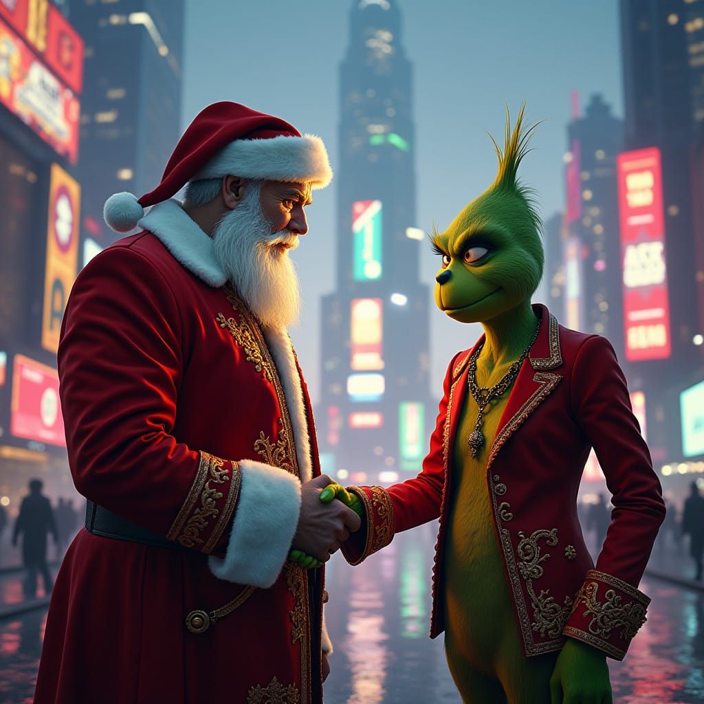 Luxury Santa Meets the Grinch in Futuristic Metropolis