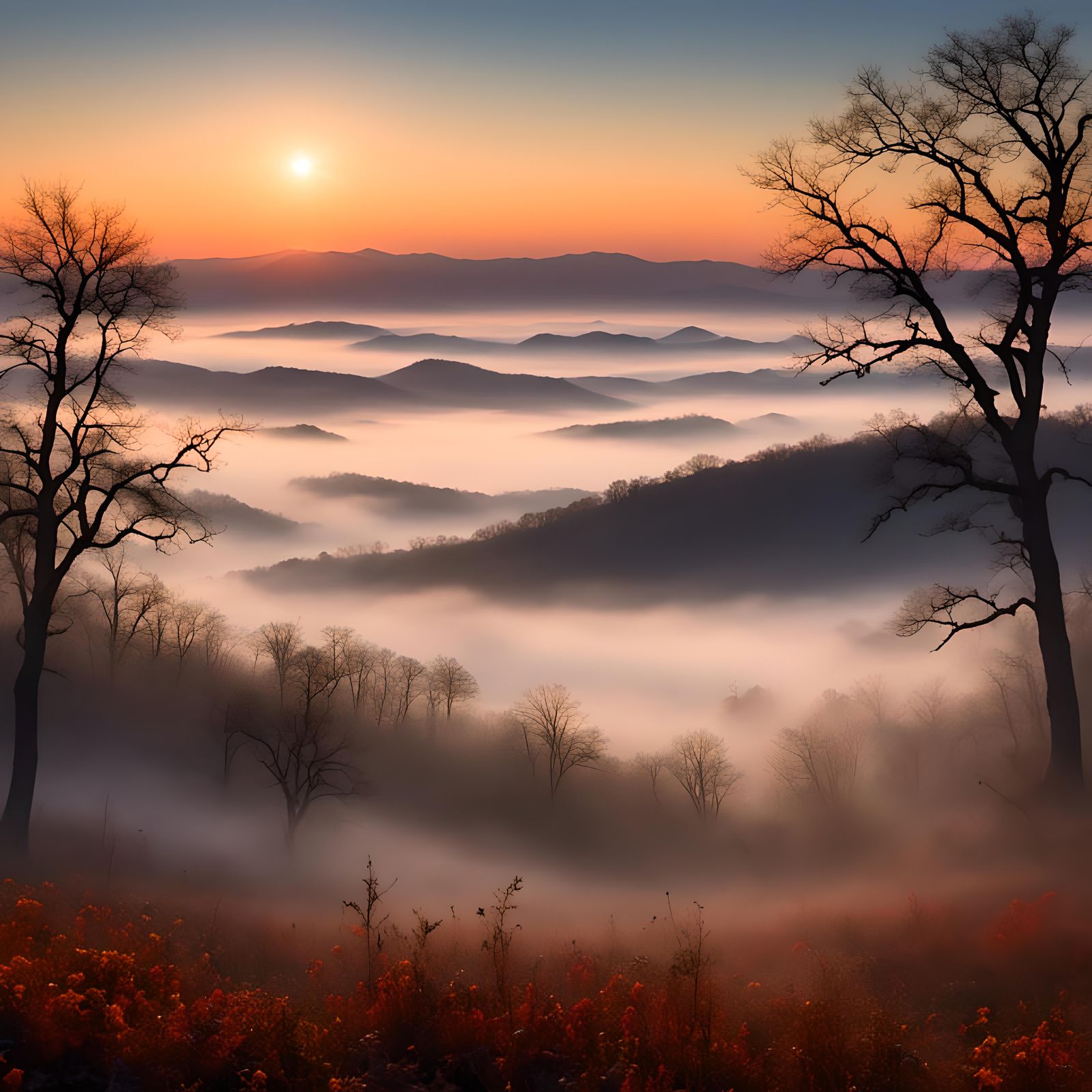 Vista, Appalachian Mountains, ground fog, dawn
<lora:CosmicL...