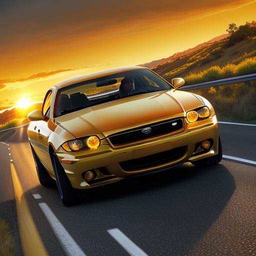 Vintage Car Sunrise, Hyper-Realistic Digital Art