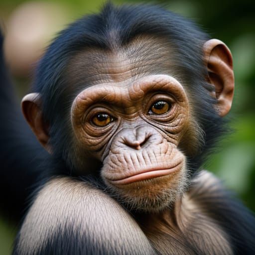 Innocent Baby Chimpanzee Face in Stunning Bokeh