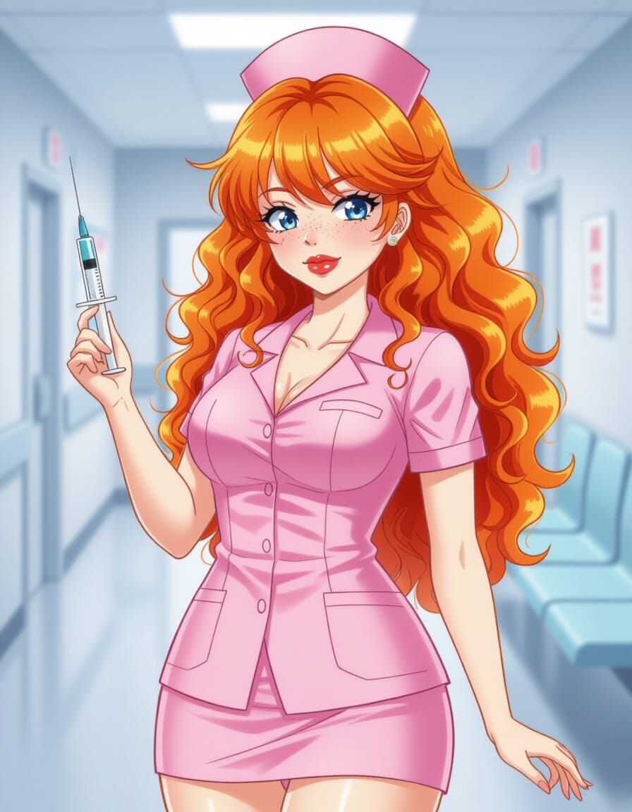 Anime-Style Portrait of a Curvy Nurse with Syringe