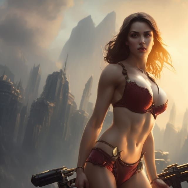 Dark Fantasy Muscular Woman in Detailed Art