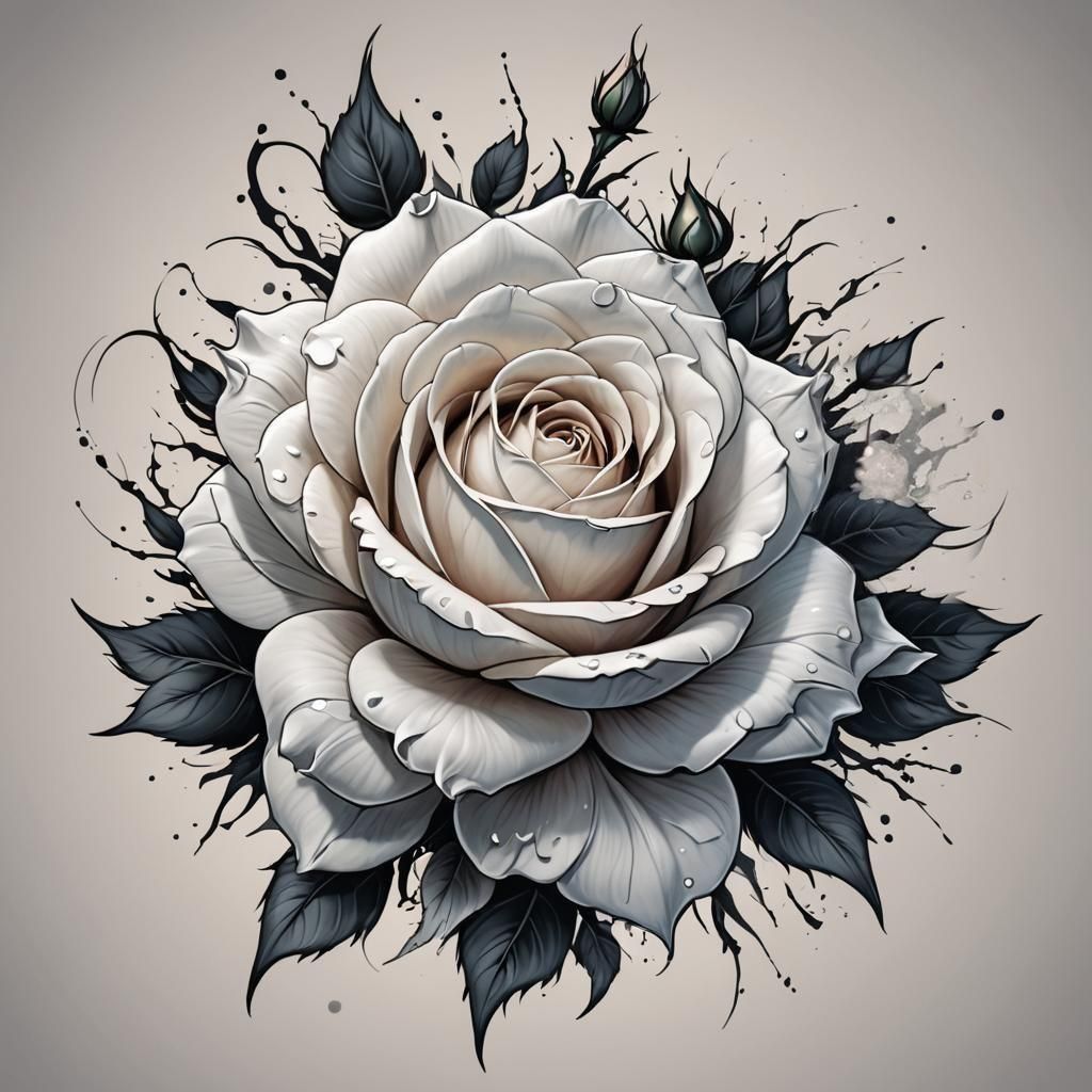 Elegant White Rose Tattoo Design in Anime Style