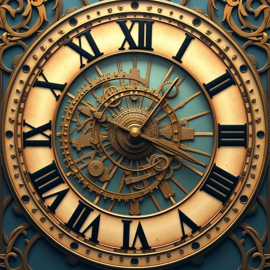 Ornate Clock Design in Studio Ghibli Style