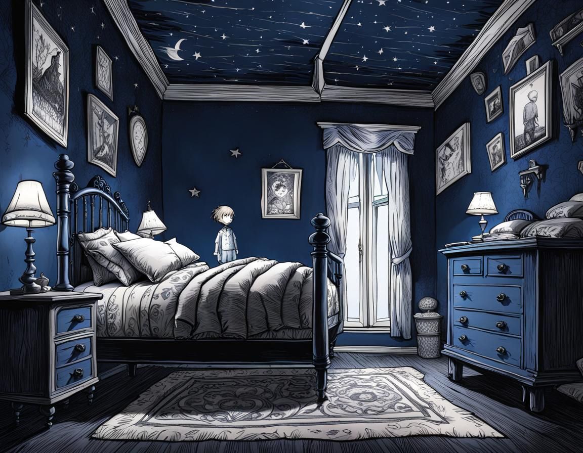Eerie Bedroom in Edward Gorey Style