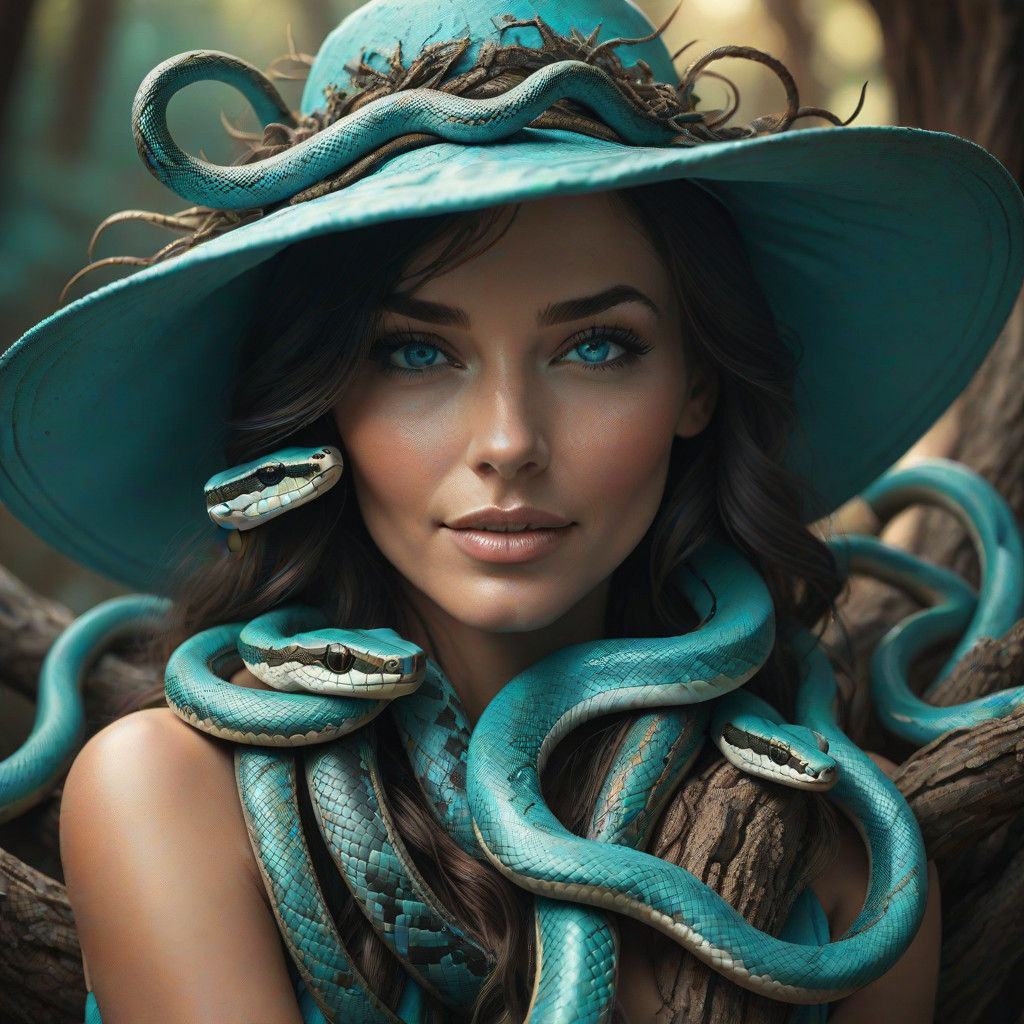 Hyperrealistic Portrait of a Turquoise-Hatted Siren