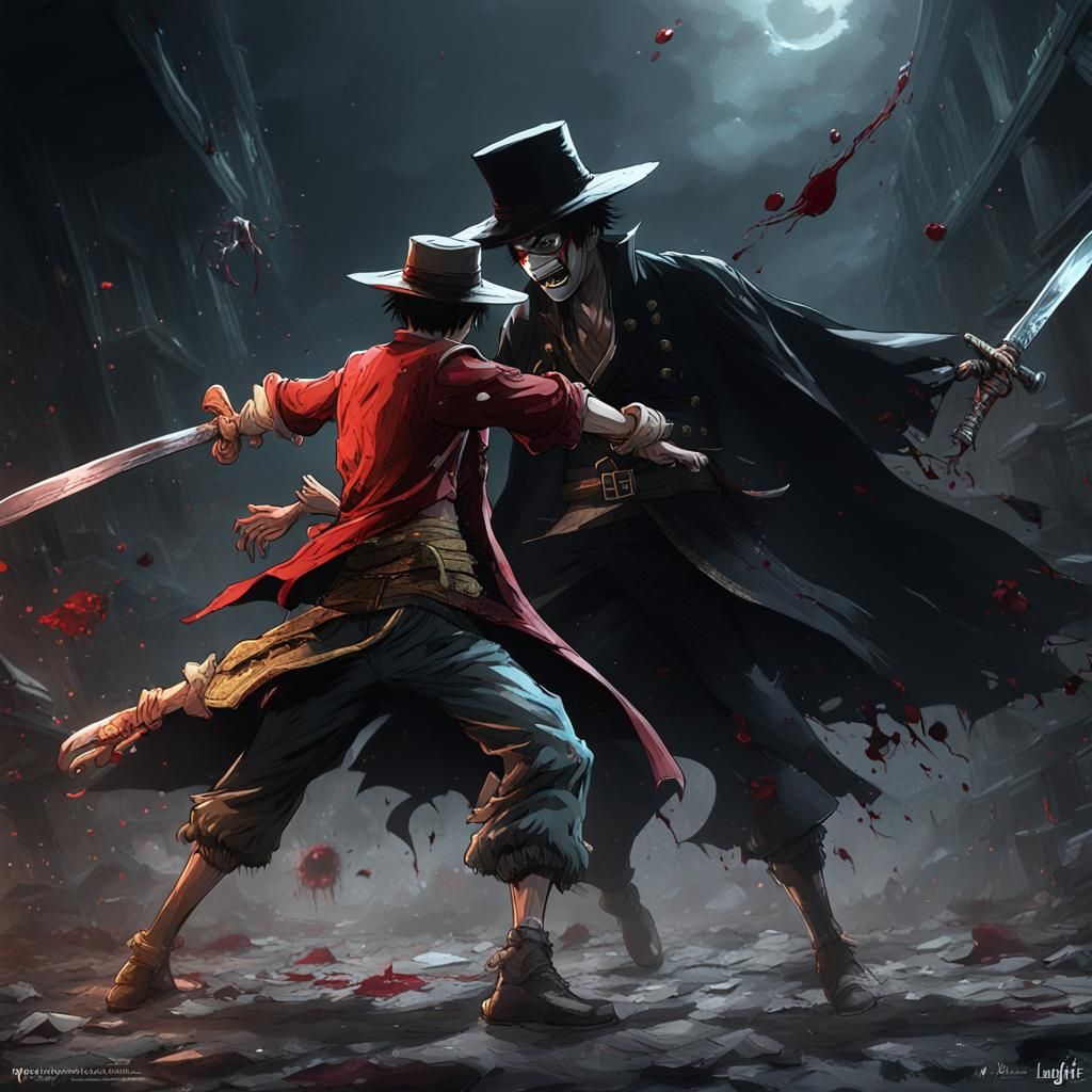 Bloody One Piece Fight in Dark Fantasy Style