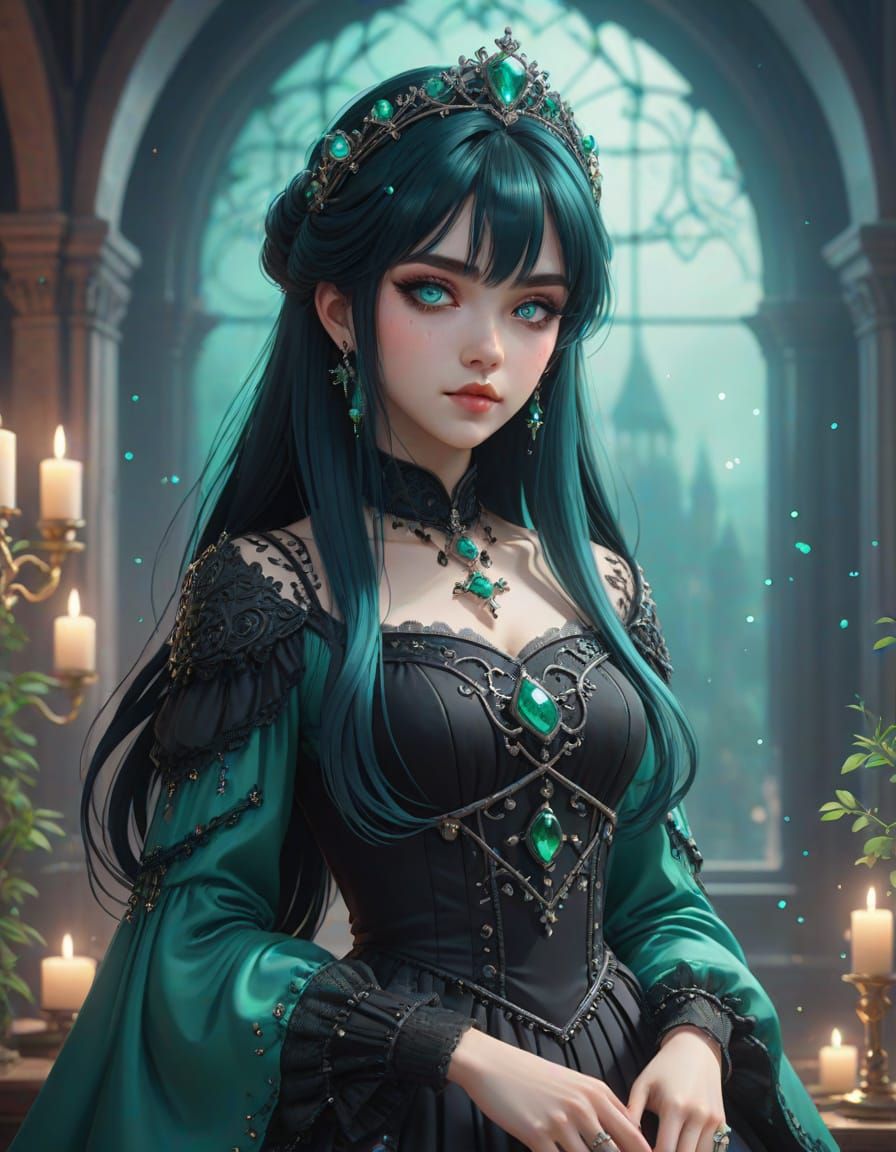 Gothic Lolita Princess in Emerald Splendor