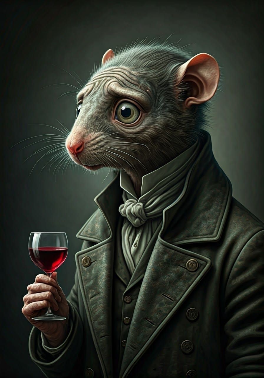 Rodent-Faced Figure in Monochromatic Surrealism