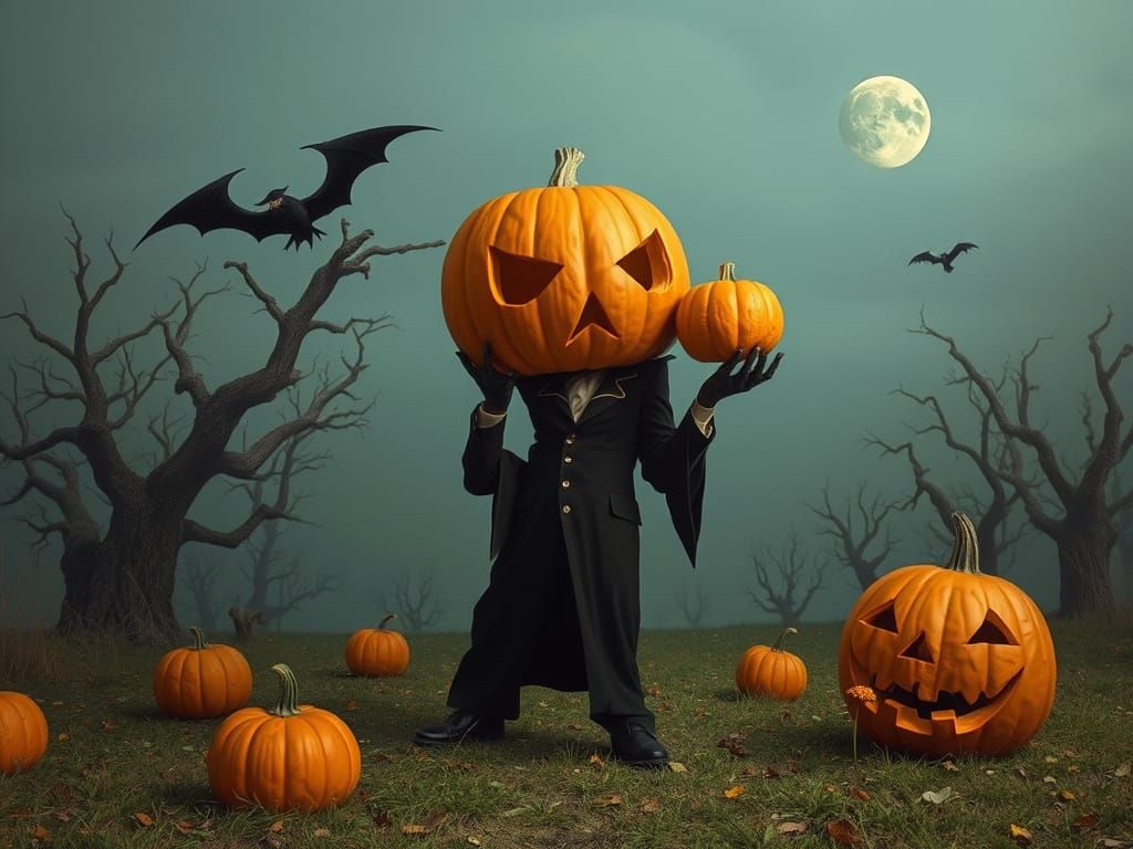 Surreal Halloween Scene in Absurdist Style