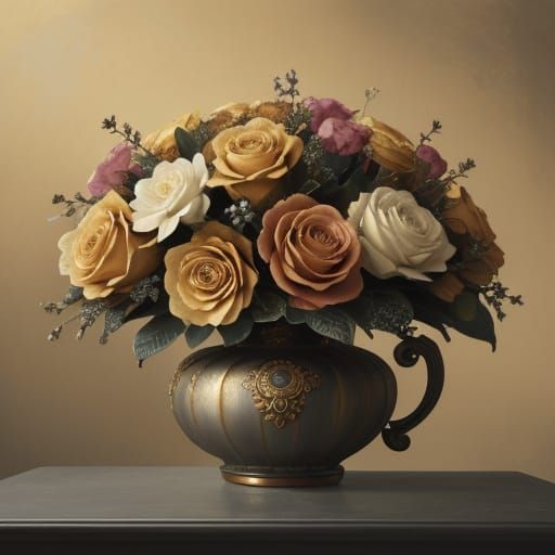 Geranium Bloom in Baroque Style, Charcoal Drawing