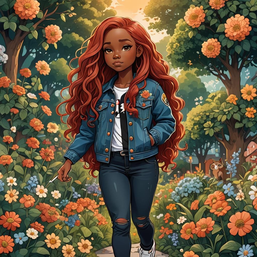 Chibi Woman in Afrofuturist Sunset Concept Art