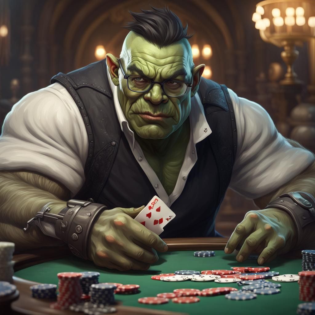Orc Poker Player Portrait in Detailed Digital Art Style