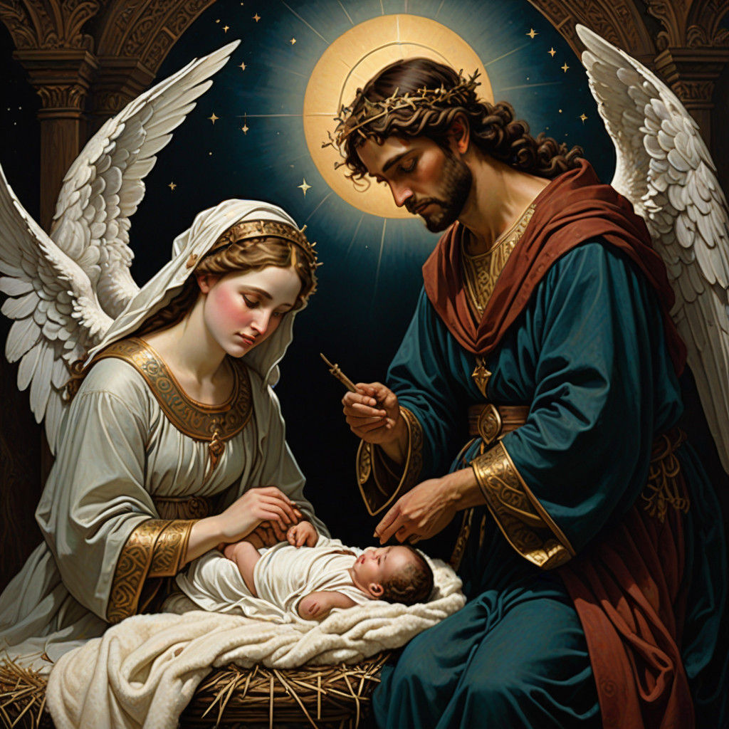 Biblical Winter Scene with Intricate Alcohol Ink Art