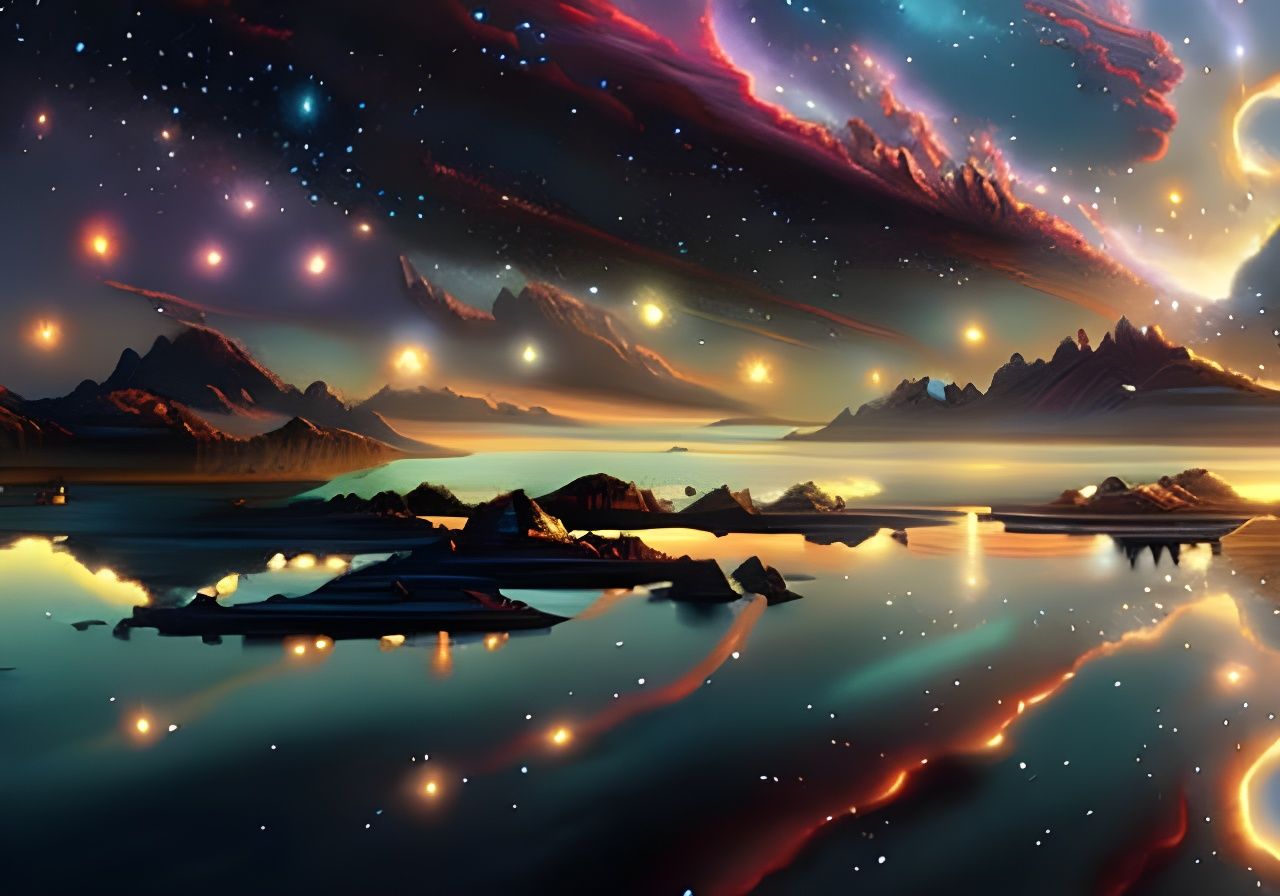 Cosmic Judgement Day Reflected on Lake, Digital Rococo