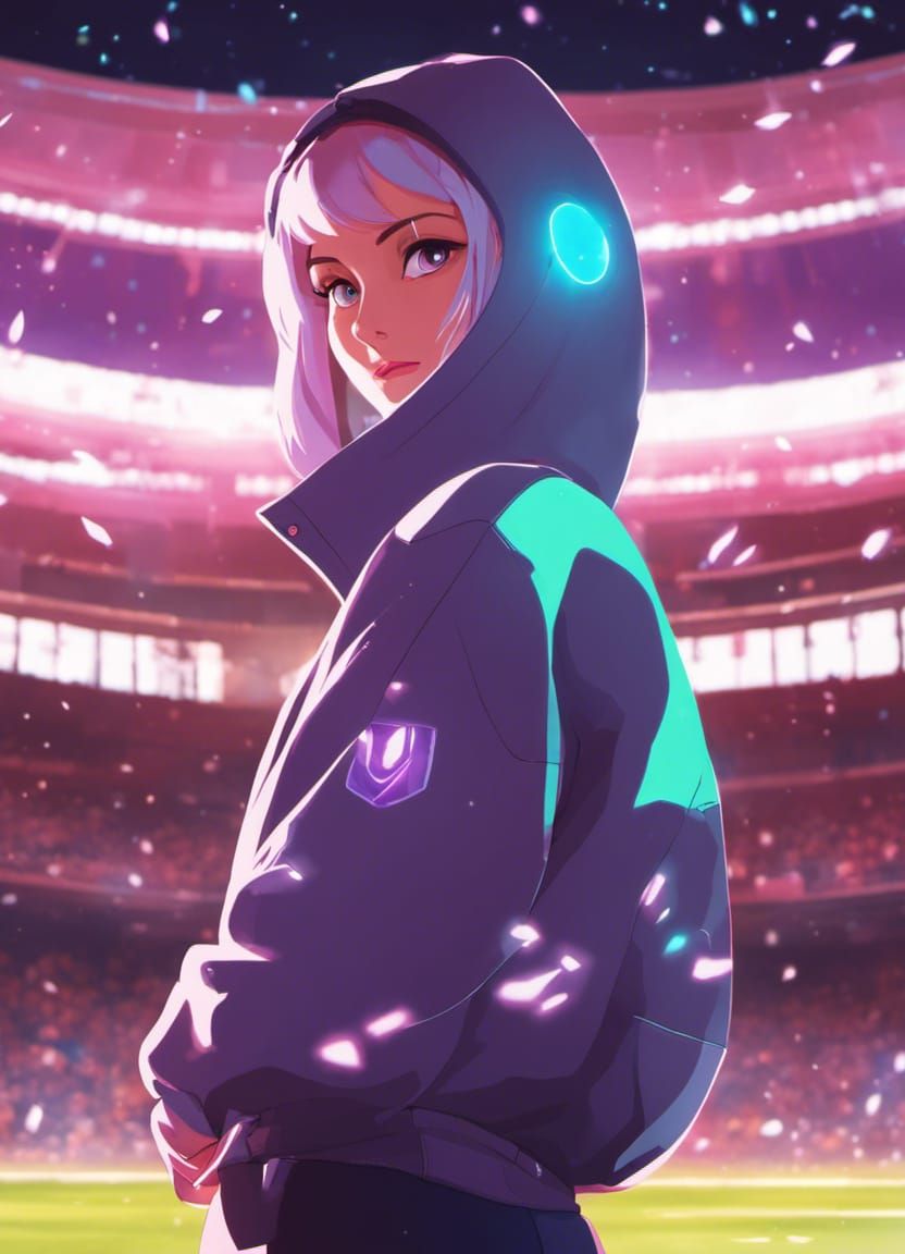 Mysterious Pokemon Trainer in Stadium, Minimalist Vector Art