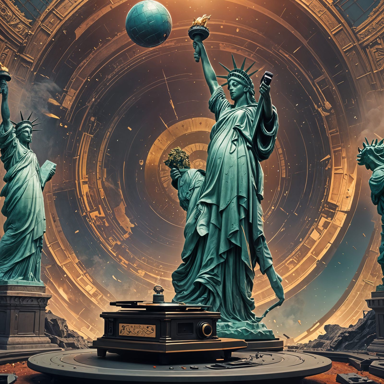 Statue of Liberty Dances on Record Player