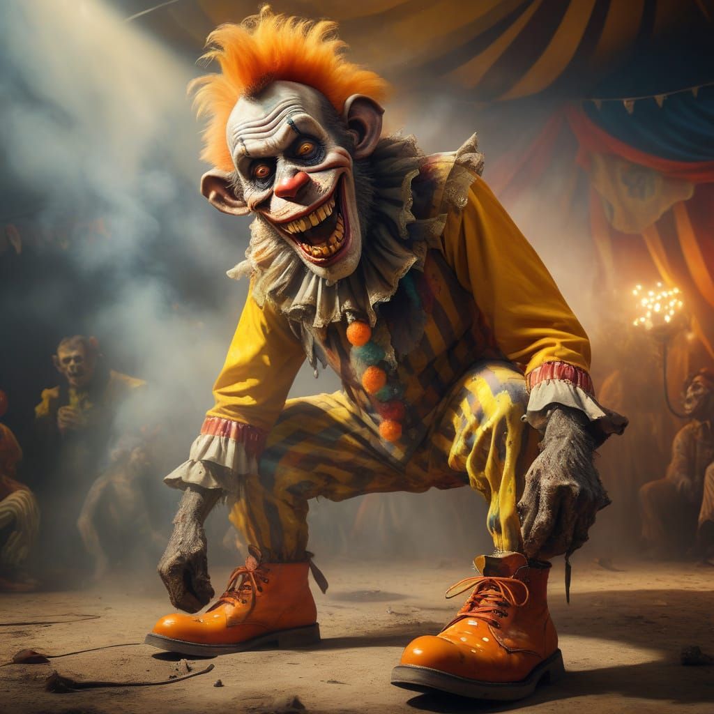 Surreal Zombie Monkey Clown in Circus Spotlight