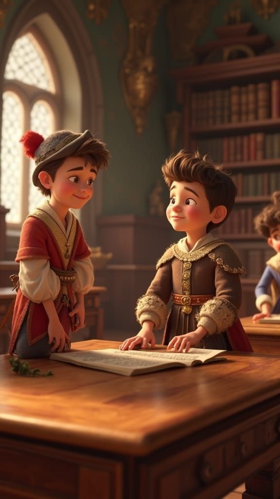 Renaissance Classroom Scene in Pixar Style